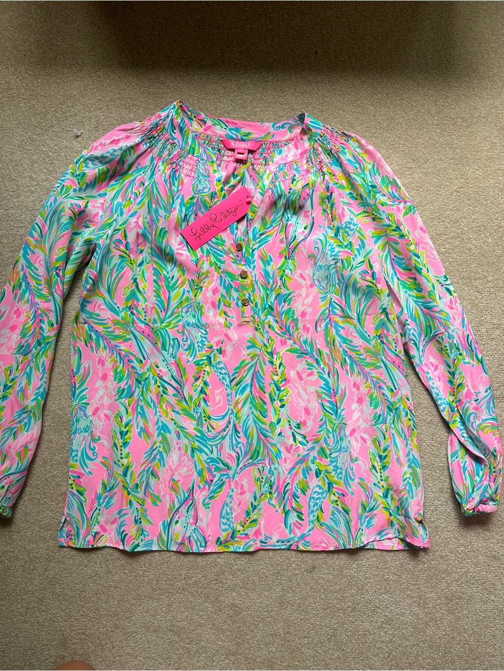 Lilly Pulitzer Pink Unicorn of the Sea Long-Sleeve Blouse
